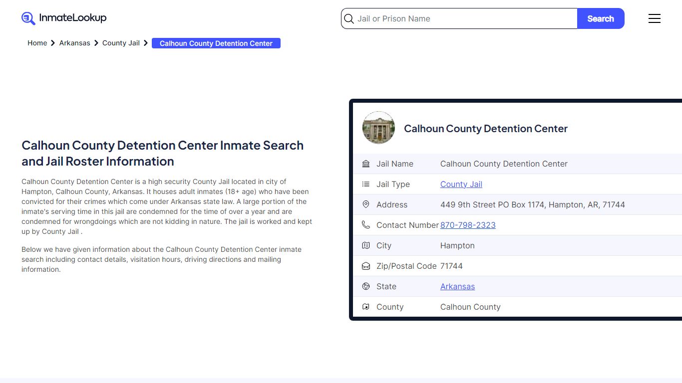 Calhoun County Detention Center Inmate Search - Hampton Arkansas ...