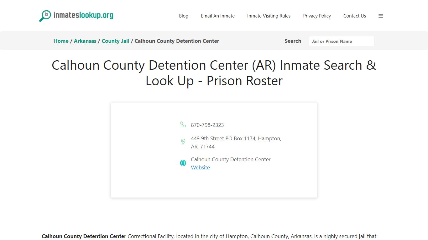 Calhoun County Detention Center (AR) Inmate Search & Look Up - Prison ...